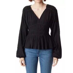 Sam Edelman Blouse Womens XL Black Long Balloon Sleeve Medieval Boho Festive‎